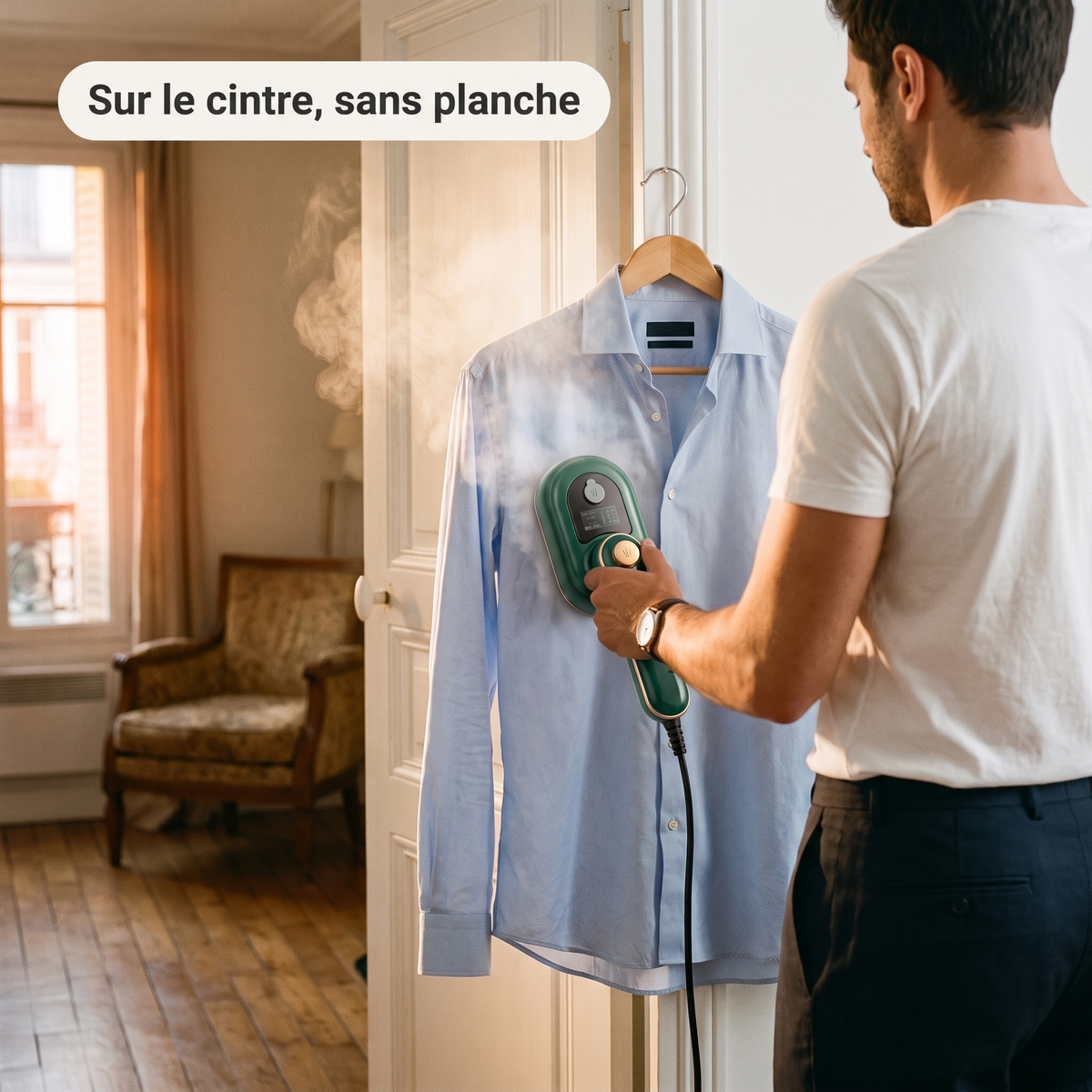 Kimby utilisé sur une chemise au cintre, sans planche