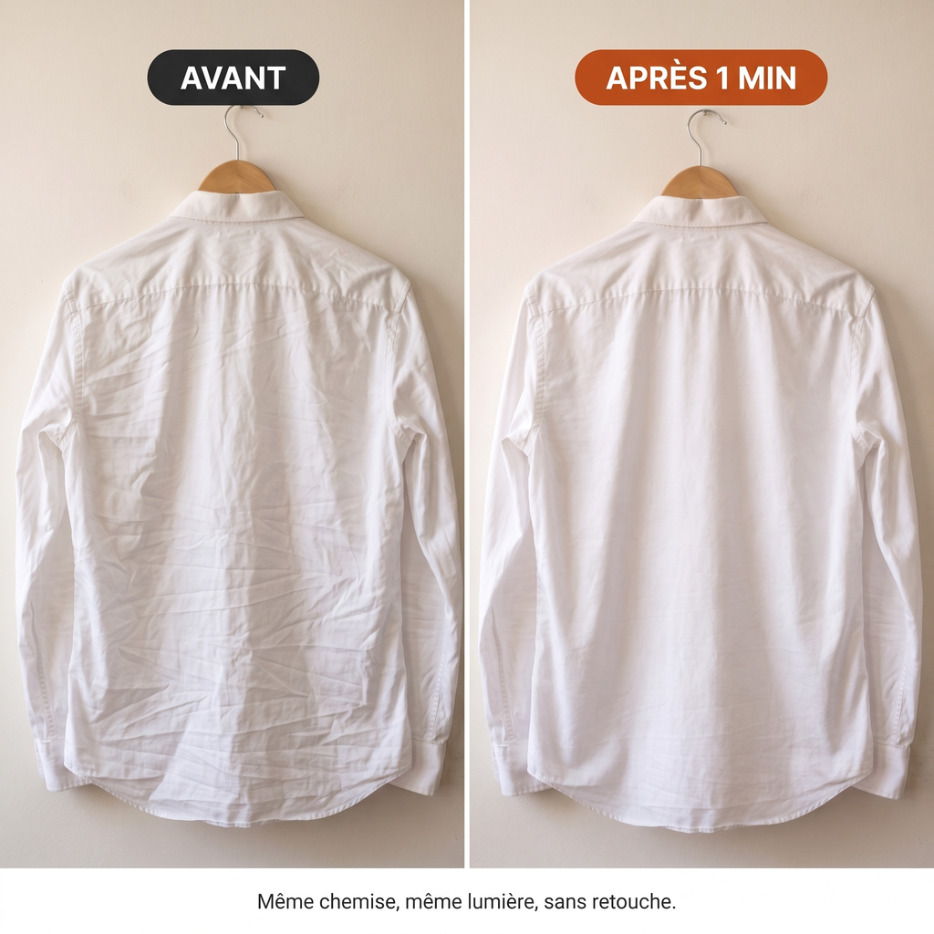 Avant / après 1 minute de Kimby sur le dos d'une chemise