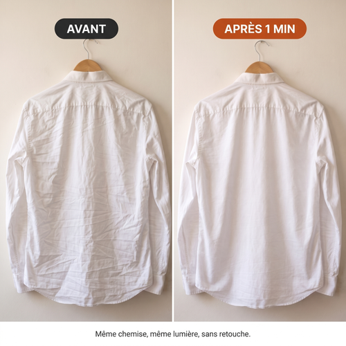Avant / après 1 minute de Kimby sur le dos d'une chemise